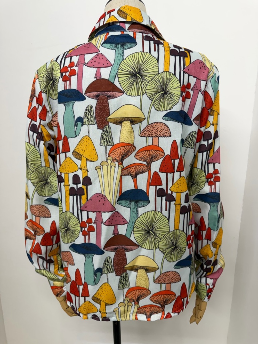 Retro Styled Mushroom Print Button Front Long Sleeve Bohemian Shirt Size Medium - Picture 10 of 14